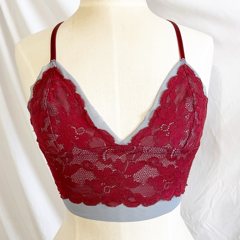 Free People Bralette One Size Cup Women's Bras Burgundy and Blue Lined
